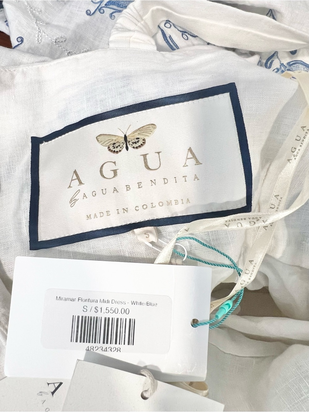 NWT Agua By Agua Bendita  Miramar Floritura Embroidered Linen Dress Sz Small - Picture 8 of 9